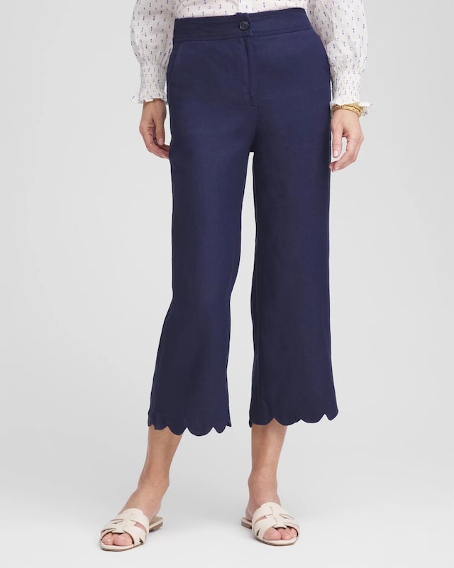 Linen Scallop Hem Crop Pants - image 1